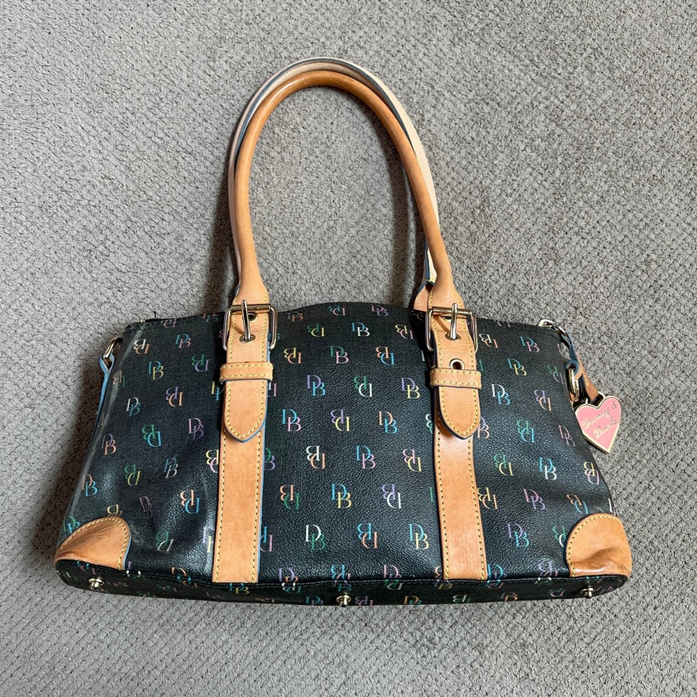 Vintage 1990s Dooney & Bourke It Bag Multi-Color Monogram Black Satchel Purse